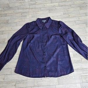 ModCloth Navy Blue/Red Heart Puff Sleeve Button-up Blouse, Size M